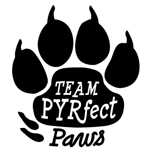 Team PYRfect Paws logo for Colorado Great Pyrenees Dog Rescue