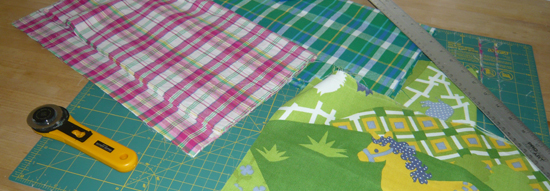 Plaids and antique fabrics about to be made into cloth napkins
