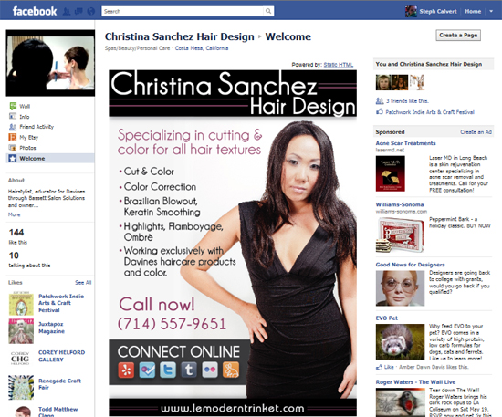 Christina Sanchez Hair Design Facebook Landing Page